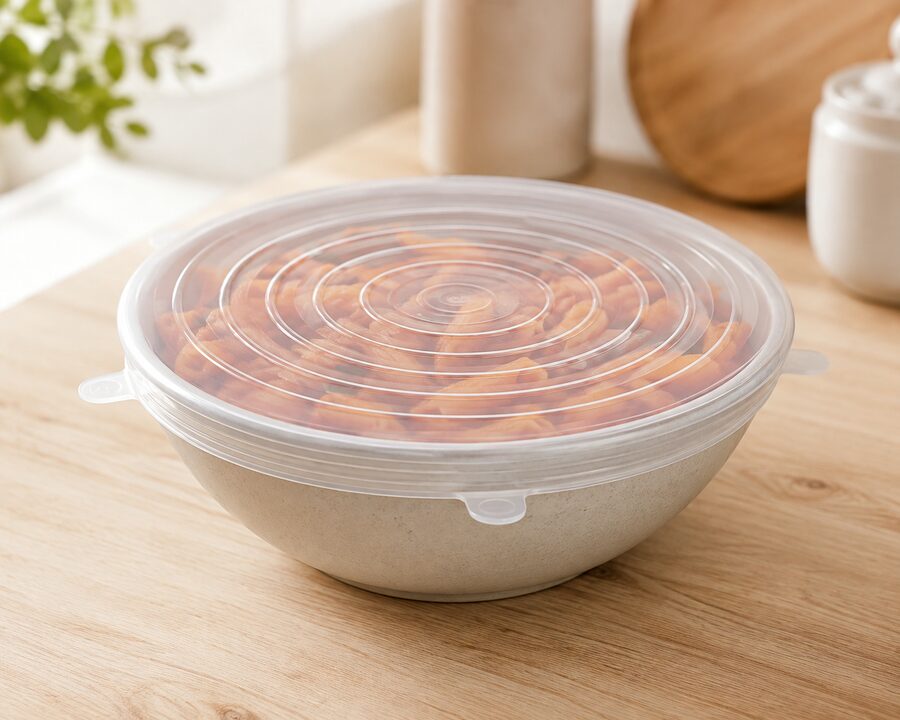 Silicone stretch lid on a bowl