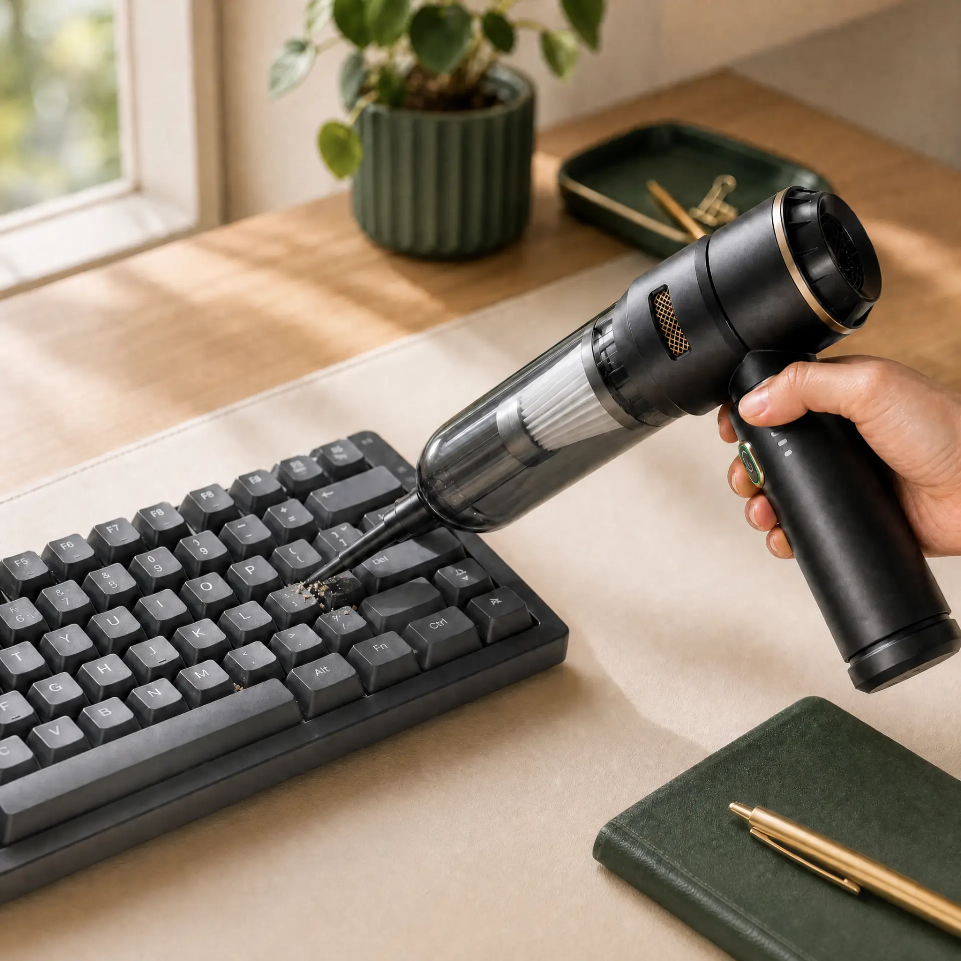 CleanGo cleaning dust from a keyboard